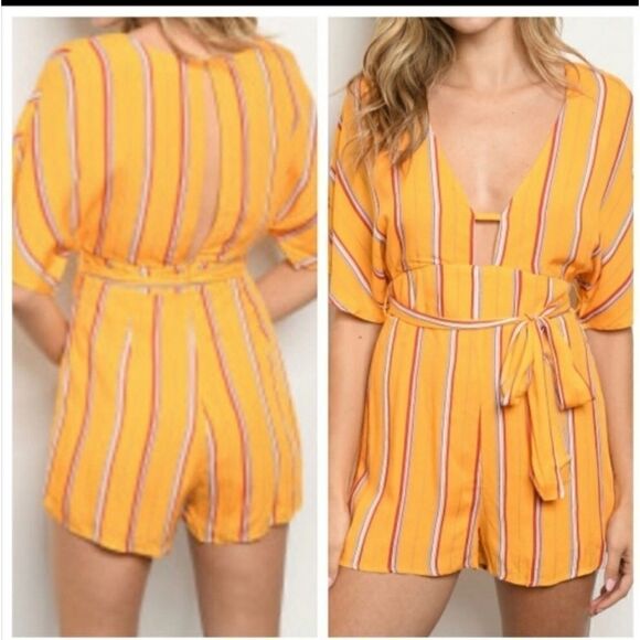 Striped orange & red romper tied waist - s… - Picture 2 of 4